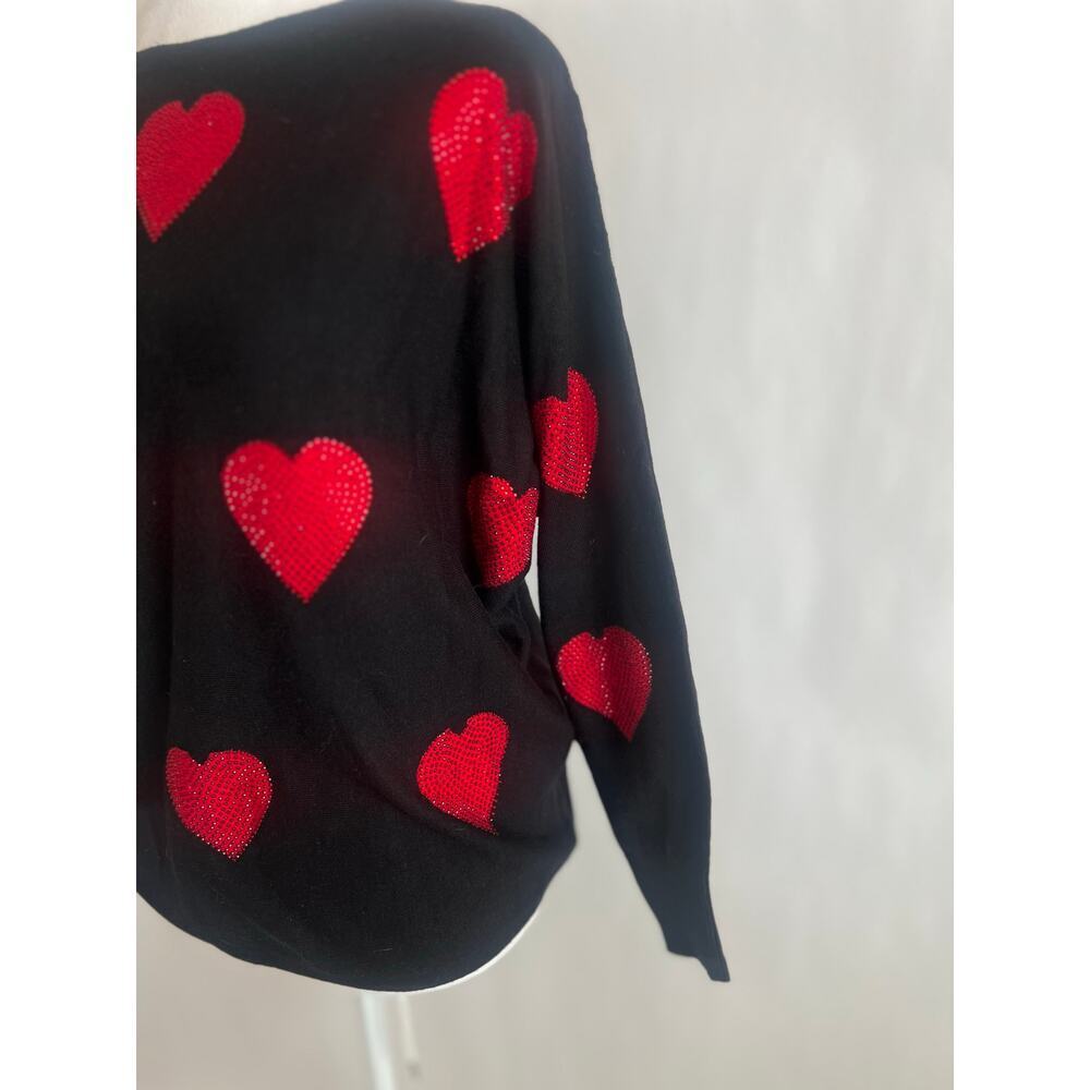 LIV MILANO BLING HEART DOLMAN SWEATER BLACK WITH RED HEARTS SIZE SMALL - Picture 4 of 11